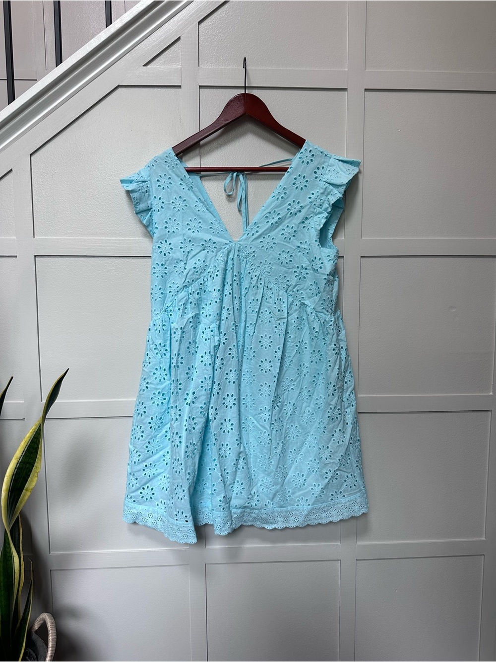 Light Blue Eyelet Flutter Sleeve Women's dress